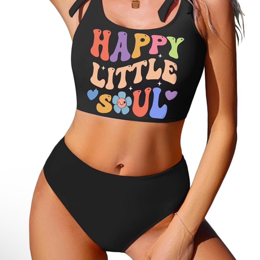 Black 'Happy Little Soul' Bikini Set - Picture 2 of 5